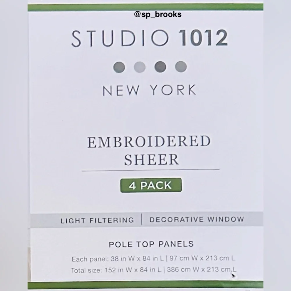 🎁4PC Window Curtains - Studio 1012 Embroidered Sheer Pole Top -38”x84”- Meadow
